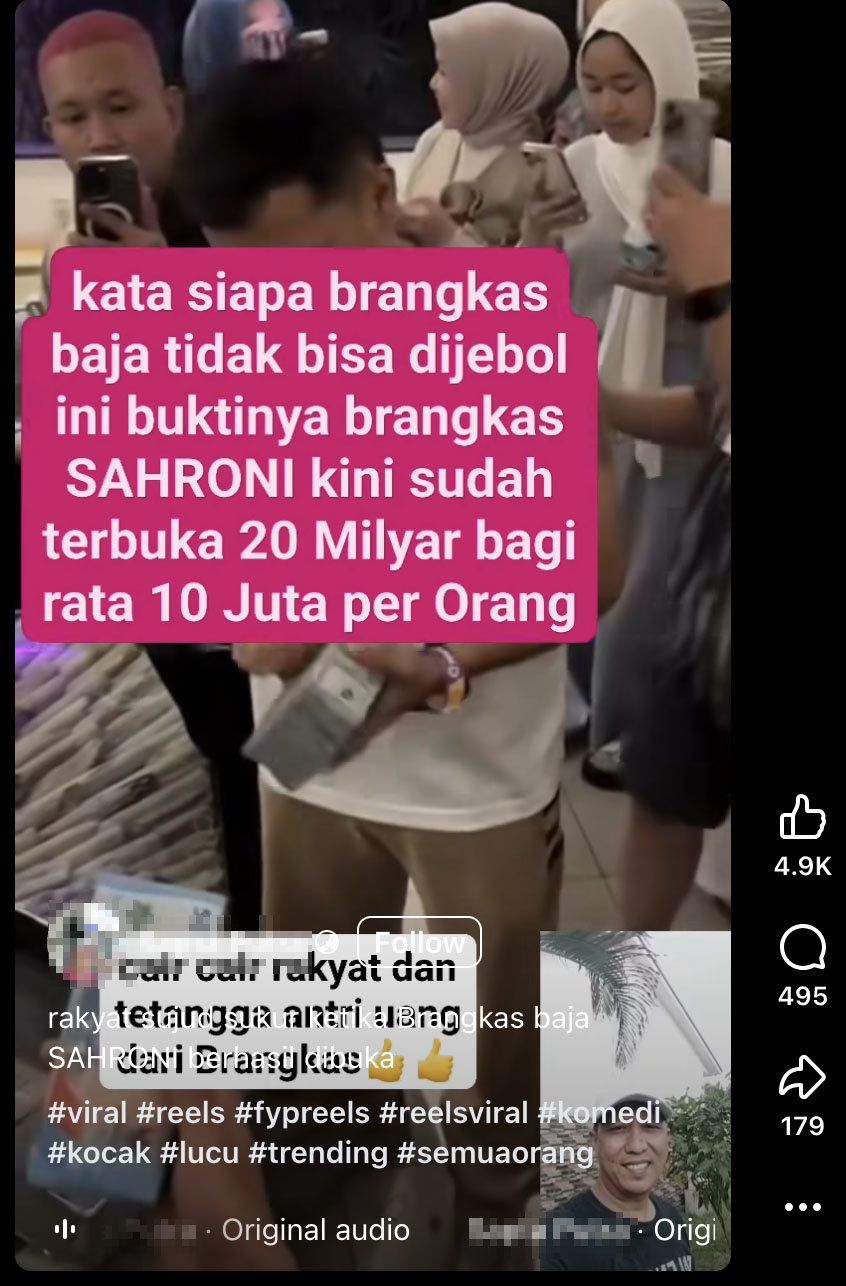 Periksa Fakta Bagi bagi uang brankas Sahroni. foto/hotline periksa fakta tirto Periksa Fakta Bagi bagi uang brankas Sahroni