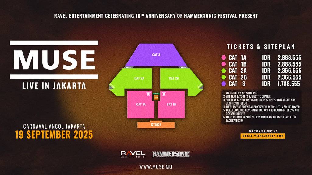 Poster Setlist Konser Muse di Jakarta. (FOTO/museliveinjakarta.com) Poster Setlist Konser Muse di Jakarta