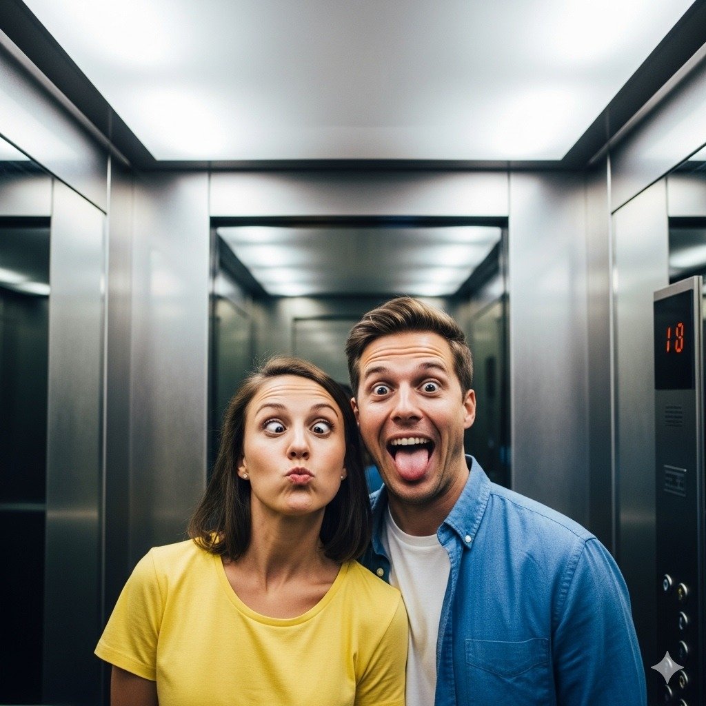 Prompt gemini AI pasangan di lift. foto/Gemini AI Prompt gemini AI pasangan di lift