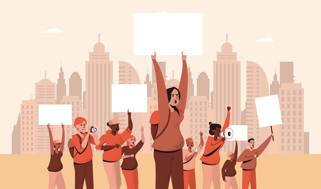 Ilustrasi Ibu Ibu Demo. foto.IStockphoto Ilustrasi Ibu Ibu Demo