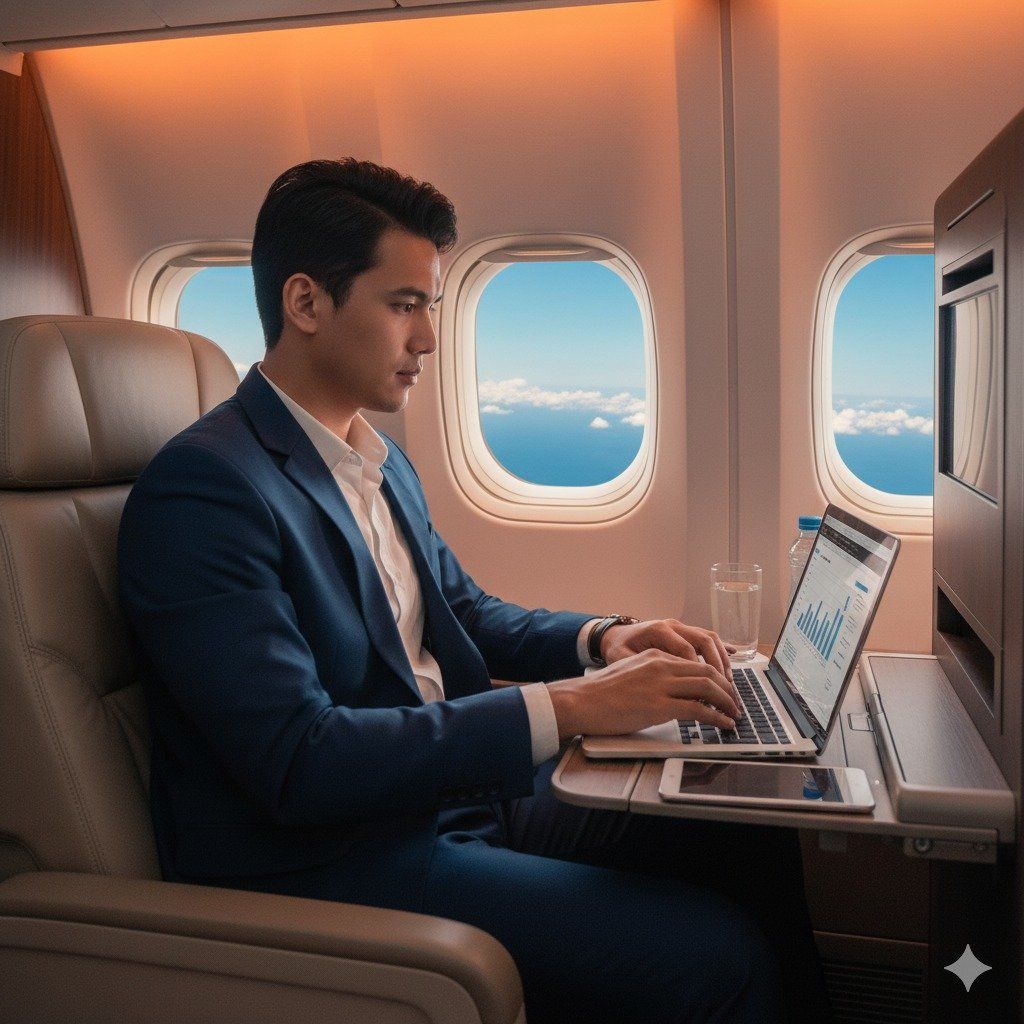 Hasil Generator AI - Prompt AI Foto First Class Pesawat. foto/Gemini Prompt AI Foto First Class Pesawat