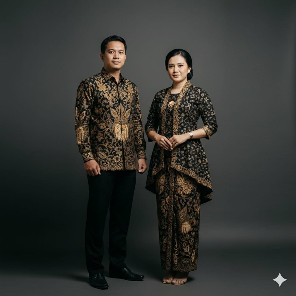 Prompt AI Foto Pasangan Sarimbit Batik. foto/gemini ai Prompt AI Foto Pasangan Sarimbit Batik