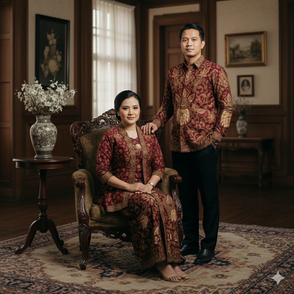 Prompt AI Foto Pasangan Sarimbit Batik. foto/gemini ai Prompt AI Foto Pasangan Sarimbit Batik