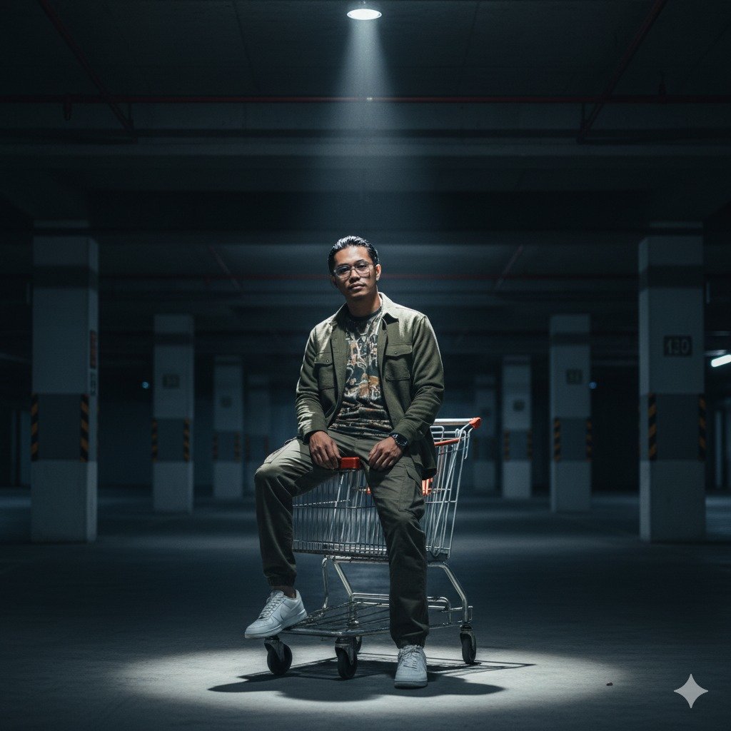 prompt AI foto di troli belanja