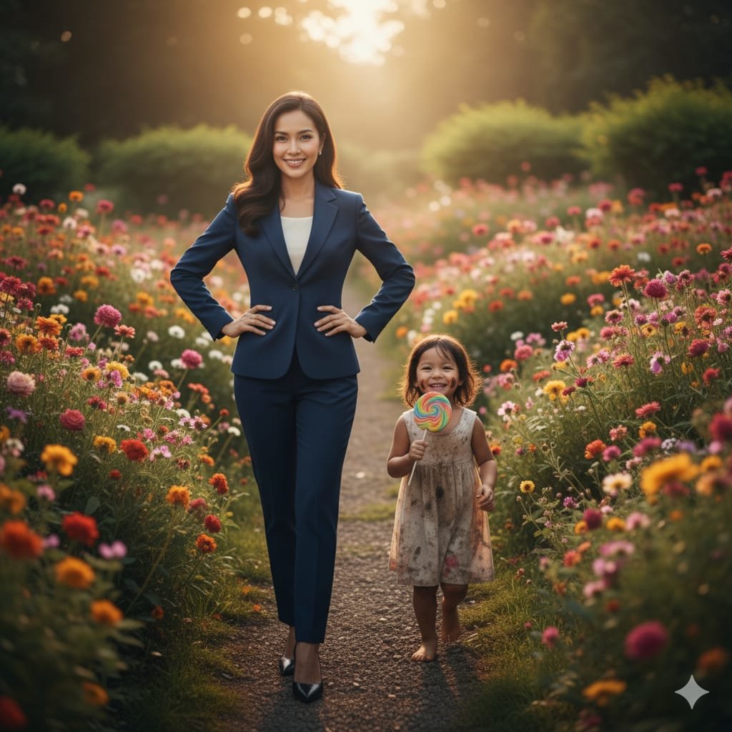 Prompt AI gabungan foto masa kecil dan dewasa
