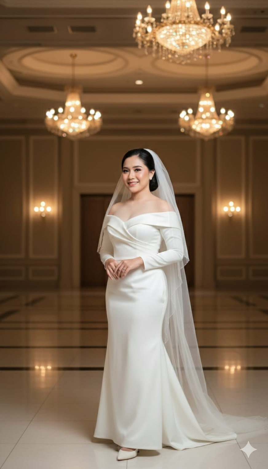 Hasil generator AI Foto Memakai Gaun Pengantin. FOTO/Gemini AI Prompt AI Foto Memakai Gaun Pengantin