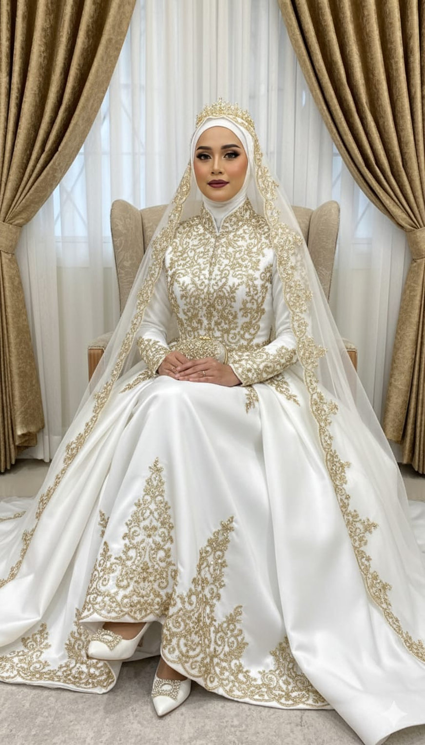 Hasil generator AI Foto Memakai Gaun Pengantin. FOTO/Gemini AI Prompt AI Foto Memakai Gaun Pengantin