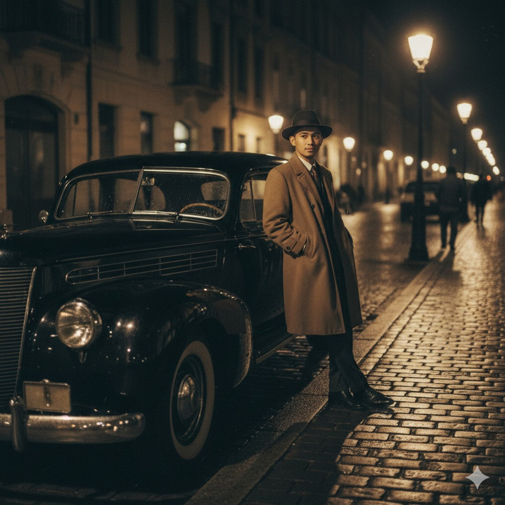 Prompt Gemini AI Foto Retro Jalan Kota Malam