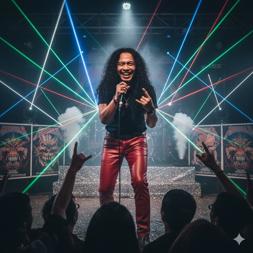 prompt AI foto musisi lagi di panggung. foto/gemini ai prompt AI foto musisi lagi di panggung