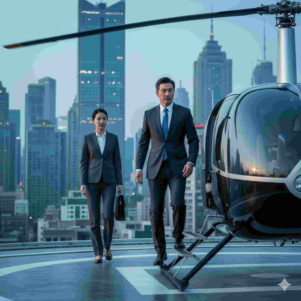 Hasil generator AI, prompt AI naik helikopter. FOTO/Gemini AI prompt AI naik helikopter