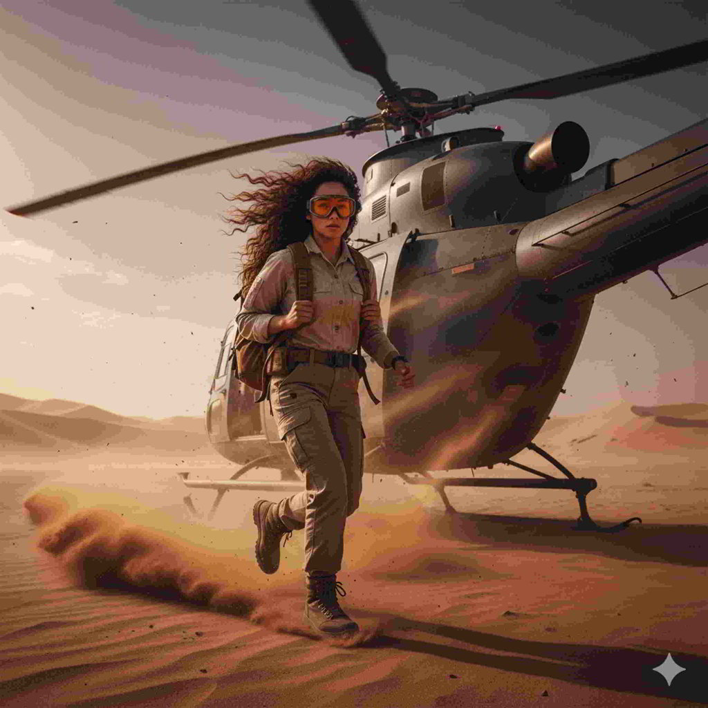 Hasil generator AI, prompt AI naik helikopter. FOTO/Gemini AI prompt AI naik helikopter