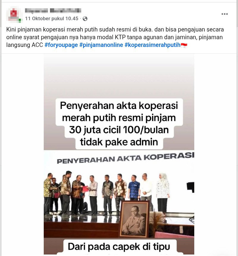 Periksa Fakta pinjol Kopdes Merah Putih. foto/hotline periksa fakta tirto Periksa Fakta pinjol Kopdes Merah Putih