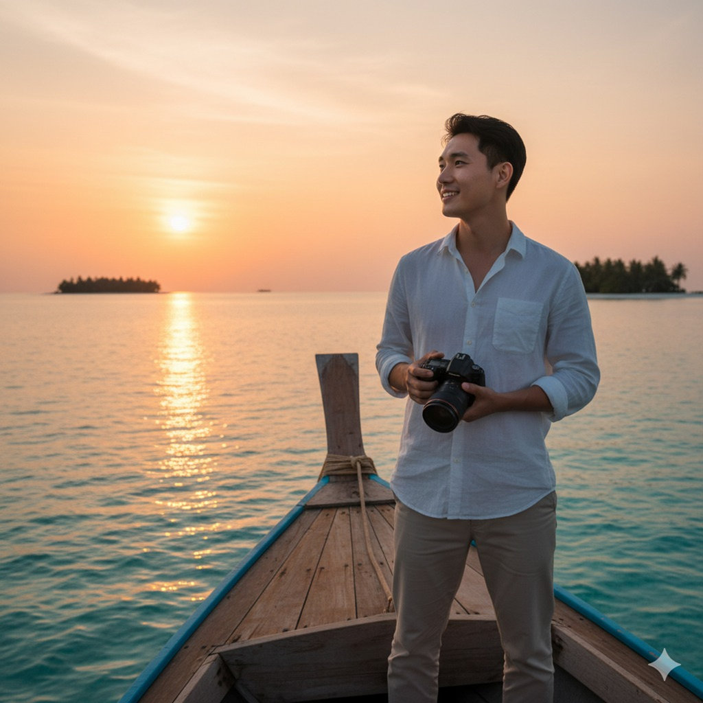 Hasil generator AI, Prompt AI Liburan di Maldive. FOto/Gemini AI Prompt AI Liburan di Maldive