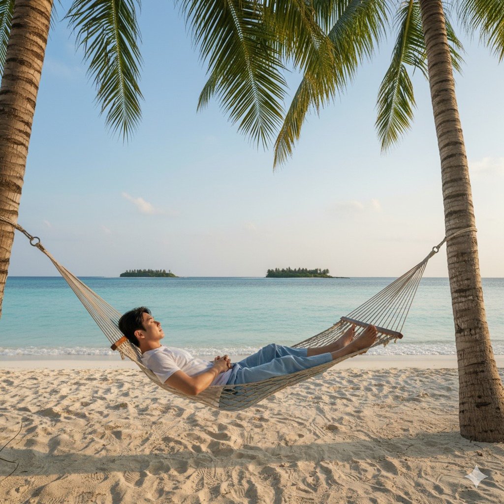 Hasil generator AI, Prompt AI Liburan di Maldive. FOto/Gemini AI Prompt AI Liburan di Maldive