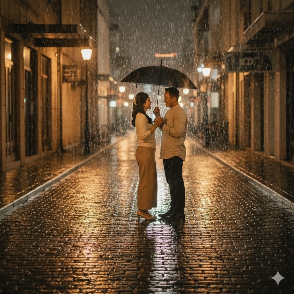 Prompt AI Hujan Romantis. foto/gemini ai Prompt AI Hujan Romantis