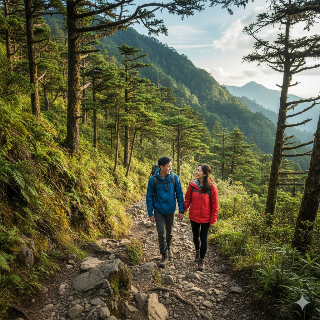 Hasil generator AI, Prompt AI Foto Pasangan di Gunung. FOTO/Gemini AI Prompt AI Foto Pasangan di Gunung