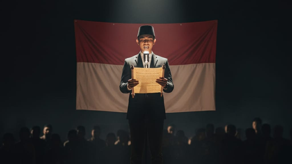 Hasil generator AI, Prompt AI Pidato Sumpah Pemuda. FOTO/Gemini AI Prompt AI Pidato Sumpah Pemuda