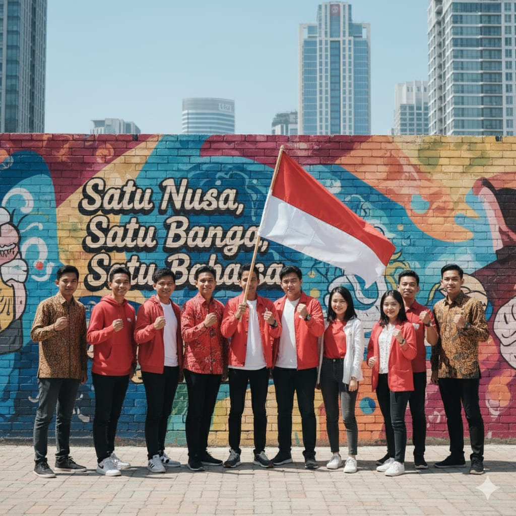 Hasil generator AI, Prompt AI Sumpah Pemuda. FOTO/Gemini AI Prompt AI Sumpah Pemuda