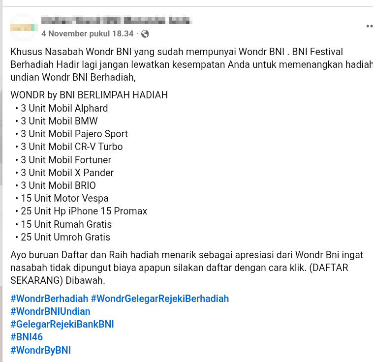 Periksa Fakta tautan pendaftaran Wondr BNI. foto/hotline periksa fakta tirto Periksa Fakta tautan pendaftaran Wondr BNI