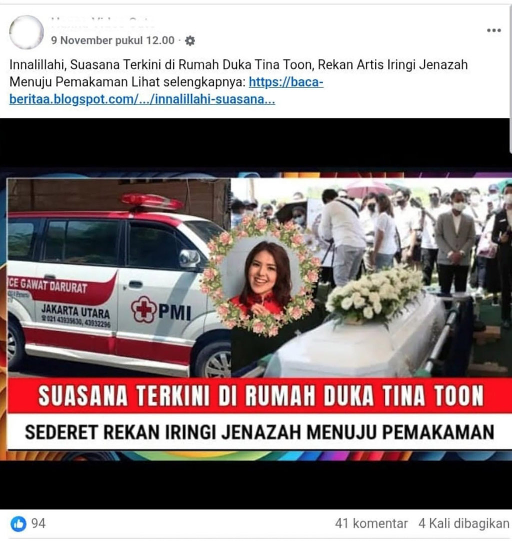periksa fakta hoaks narasi Tina Toon meninggal dunia November 2025. header periksa fakta hoaks narasi Tina Toon