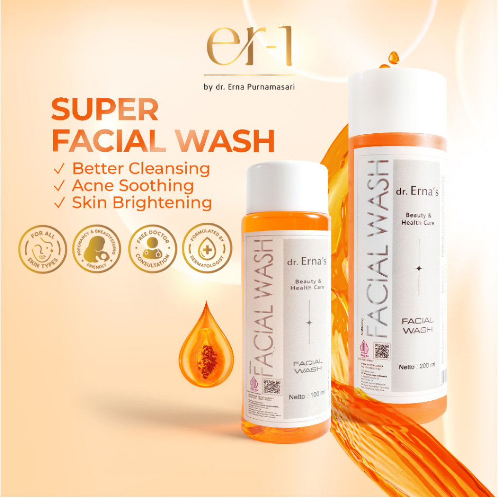 dr. Erna Papain Enzyme Super Facial Wash and Cleanser Set 2 Pcs [200 + 100 ml] – Paket Skincare Sabun Cuci Muka Pepaya Papaya Pencerah Jerawat-FW3