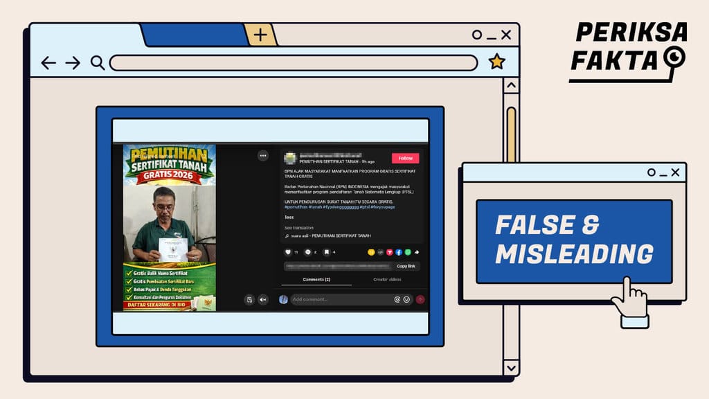 Hoaks, Tautan Pendaftaran Pemutihan Sertifikat Tanah Gratis 2026
