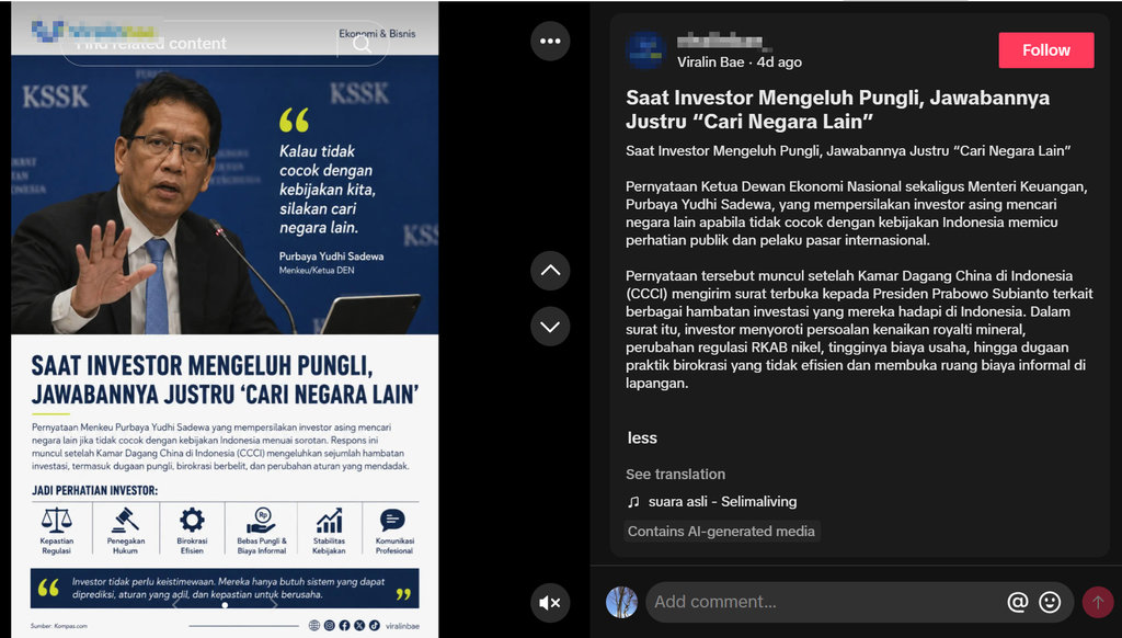Periksa fakta Investor Mengeluh Pungli