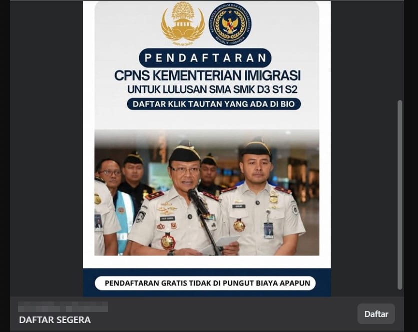 Periksa Fakta Lowongan Kementerian Imigrasi