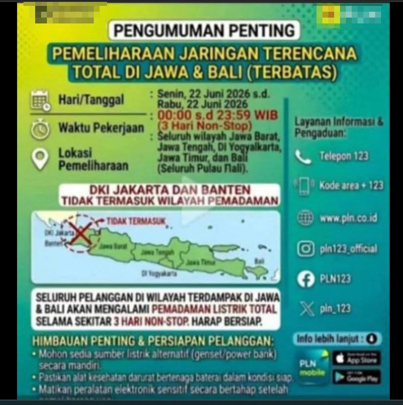 Periksa Fakta Pemadaman listrik Jawa Bali