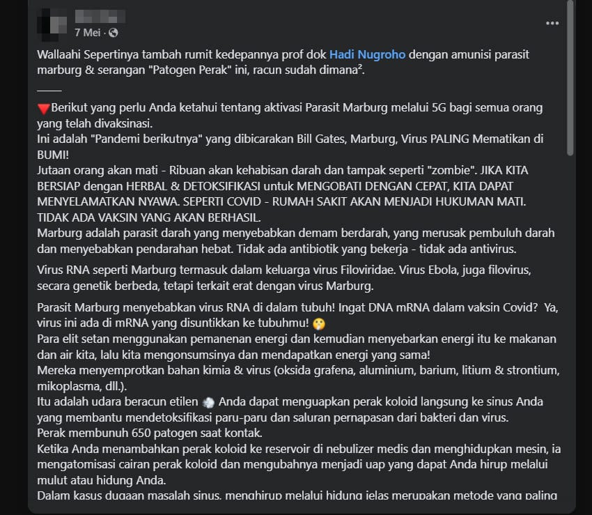 Periksa Fakta aktivasi Parasit Marburg melalui 5G