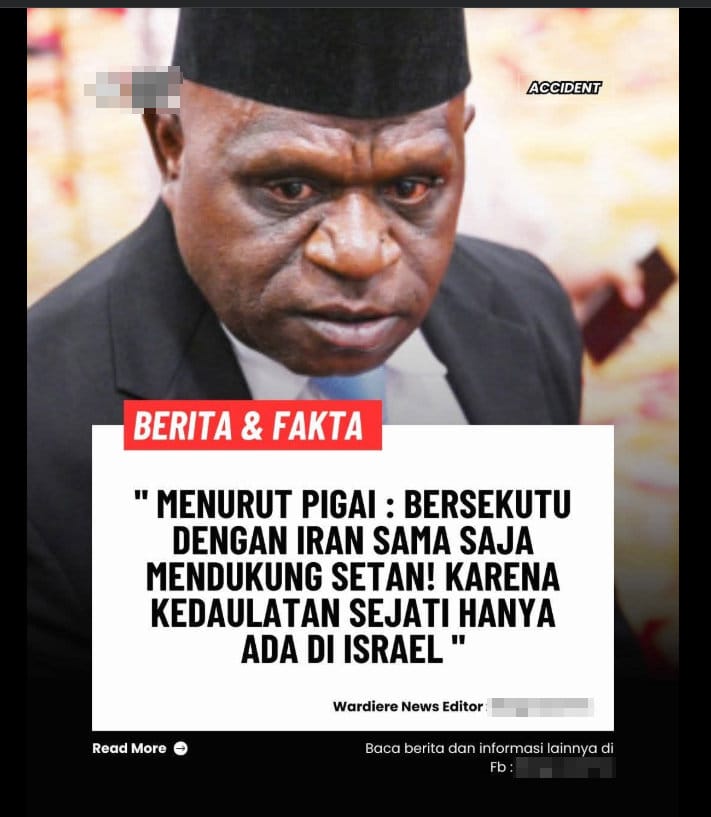 Periksa Fakta Pigai tolak dukung Iran