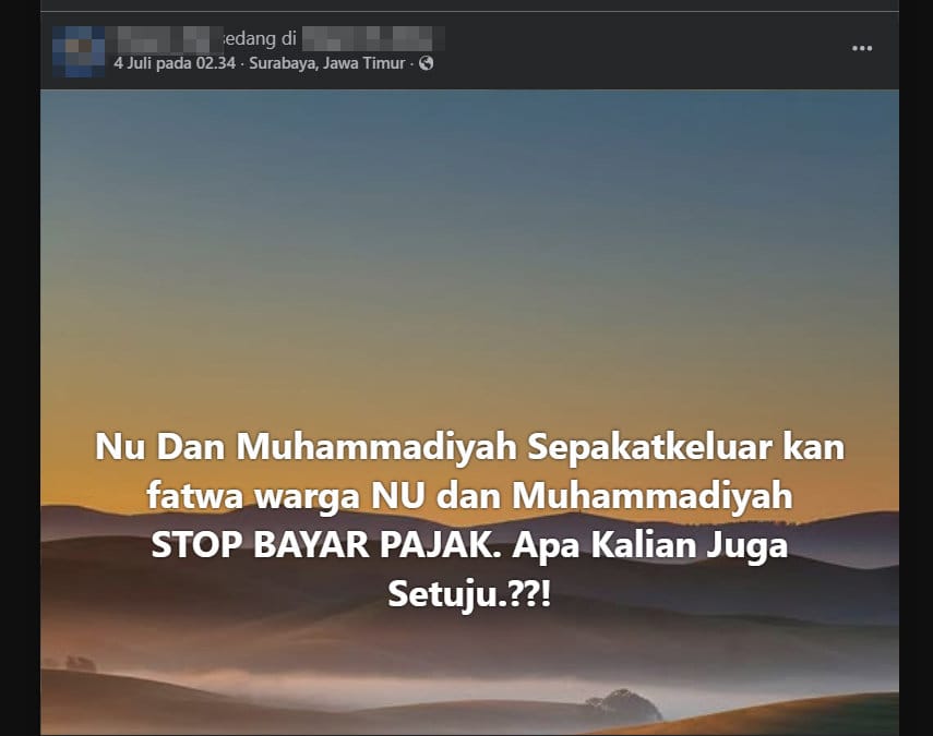 Periksa Fakta NU dan Muhammadiyah Stop Pajak