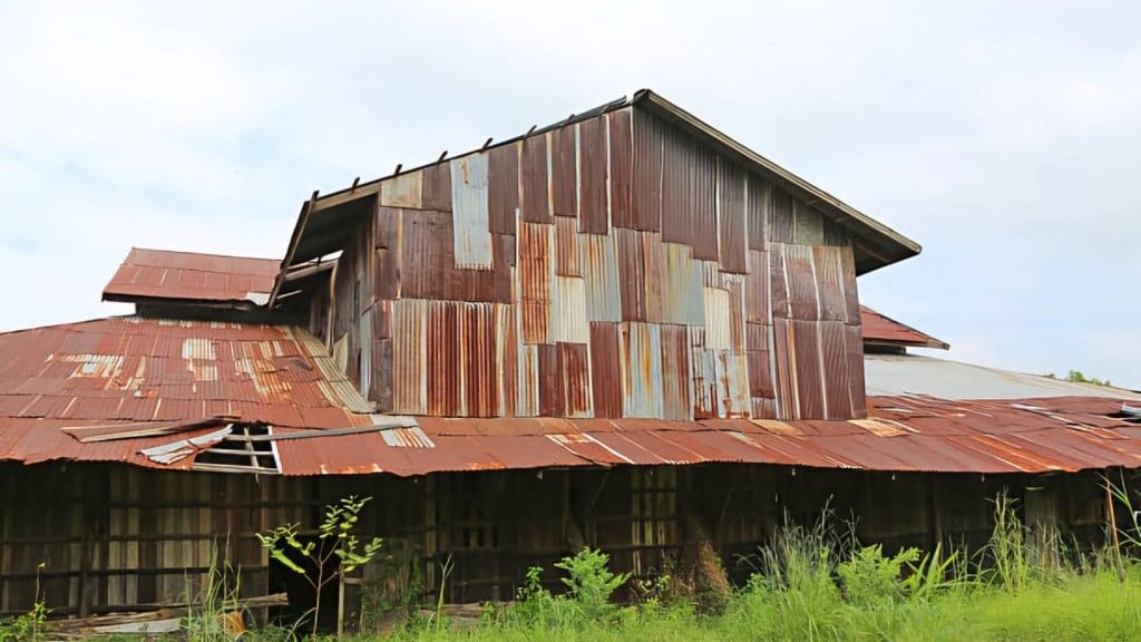Ilustrasi rumah seng berkarat