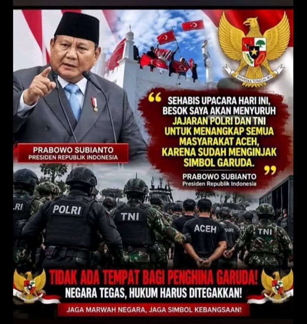 Periksa Fakta Prabowo perintahkan tangkap semua warga Aceh. FOTO/Hotline Periksa Fakta Tirto Periksa Fakta Prabowo Perintahkan Tangkap Warga Aceh