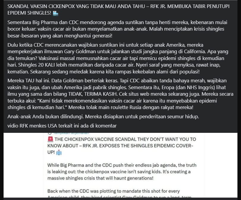 Periksa Fakta Vaksin Cacar Air