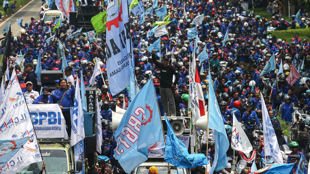 Unjuk rasa buruh di Jakarta