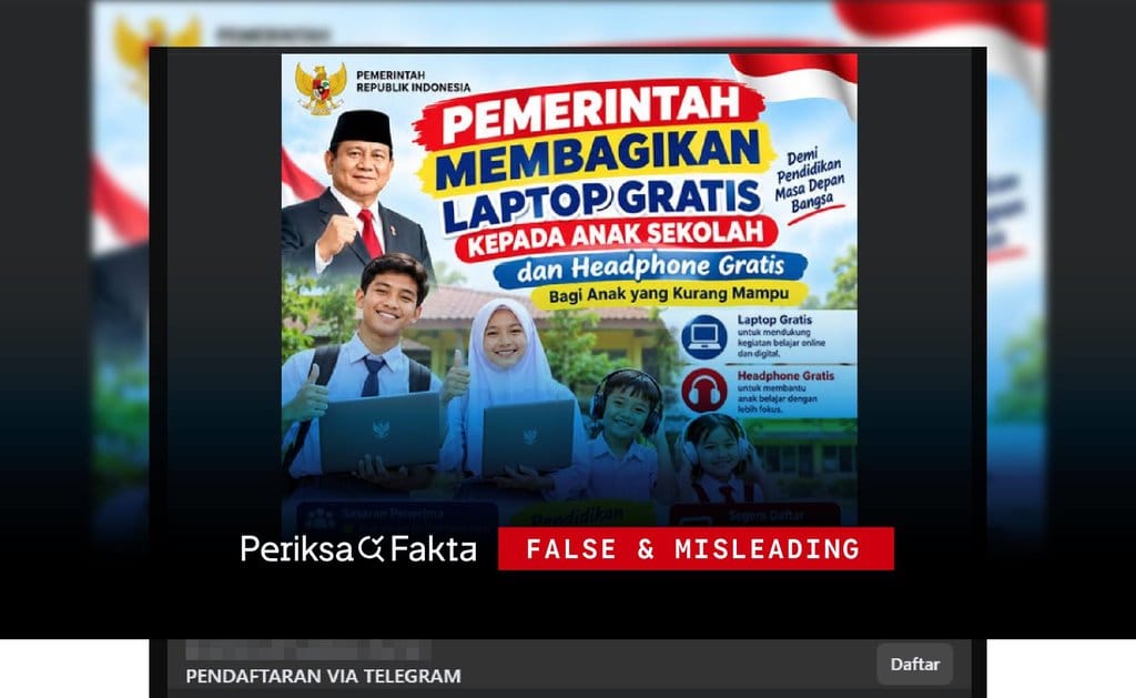 Verifikasi Hoaks Tautan Laptop dan Headphone Gratis dari Pemerintah