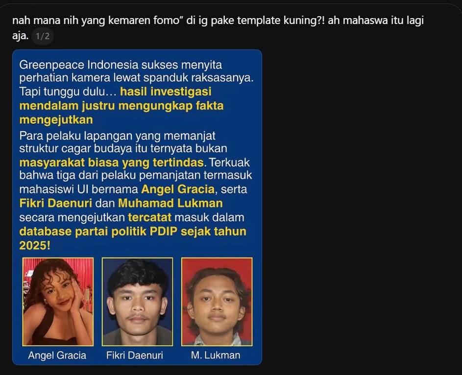 Periksa Fakta Aktivis Greenpeace Anggota PDIP