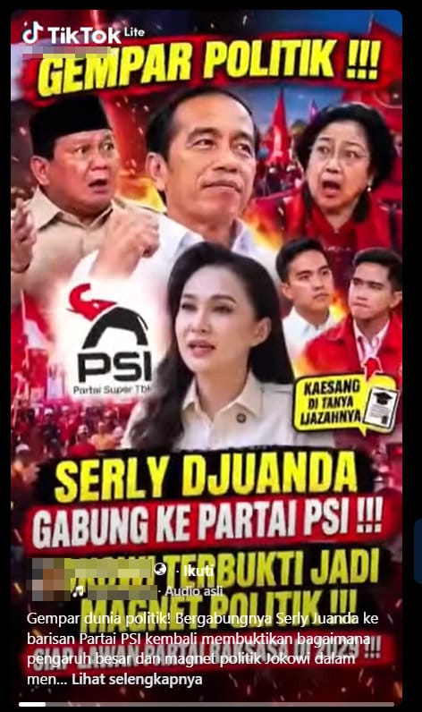 Periksa Fakta Sherly Masuk PSI