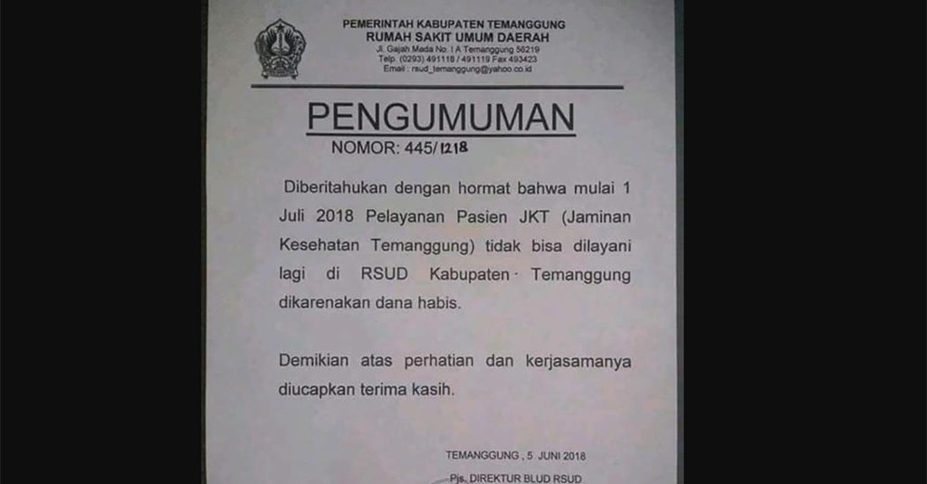 jaminan surat adalah sakit rumah Temanggung Benarkah JKT Pelayanan Hentikan RSUD Kabupaten