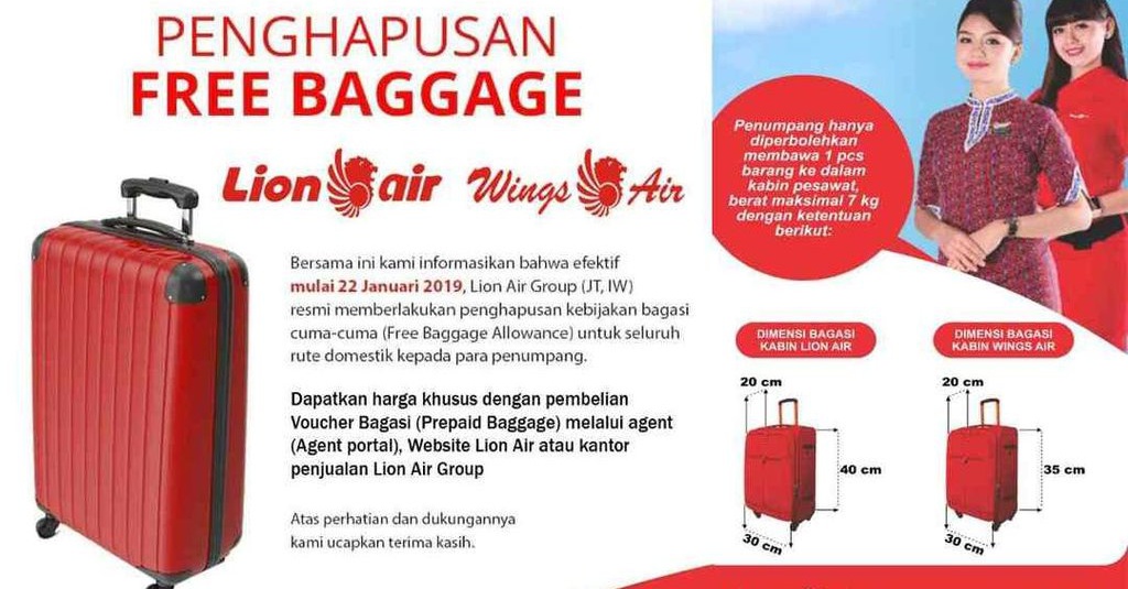Daftar Tarif Bagasi Pesawat Lion Air Mulai 22 Januari 2019 