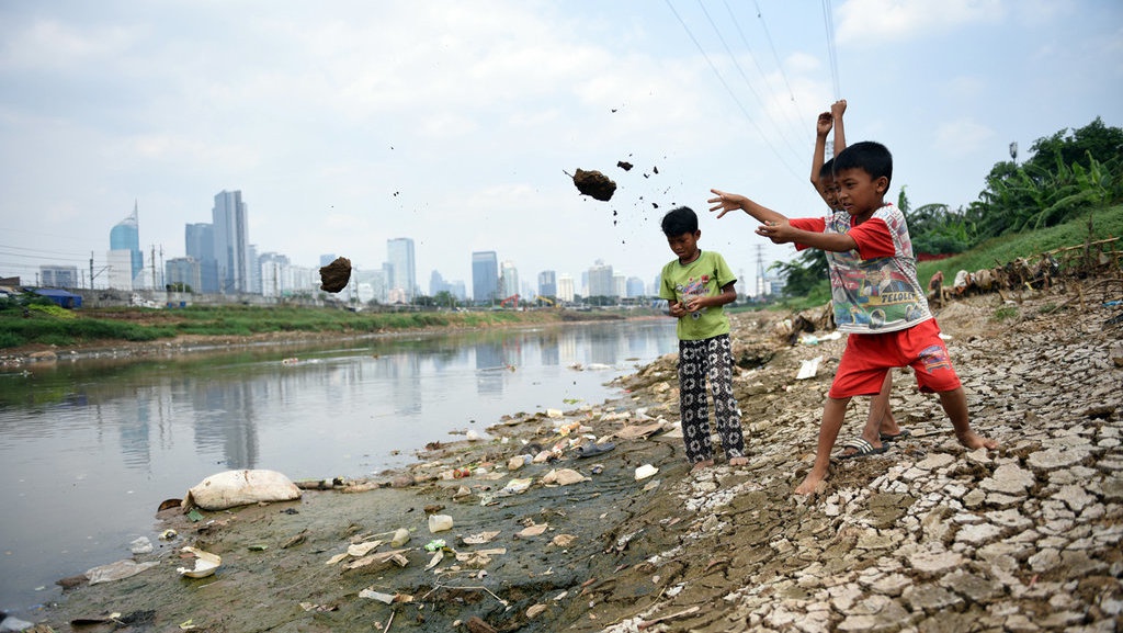 Endapan Lumpur di Pinggiran Kanal Banjir Barat Endapan Lumpur di Pinggiran Kanal Banjir Barat