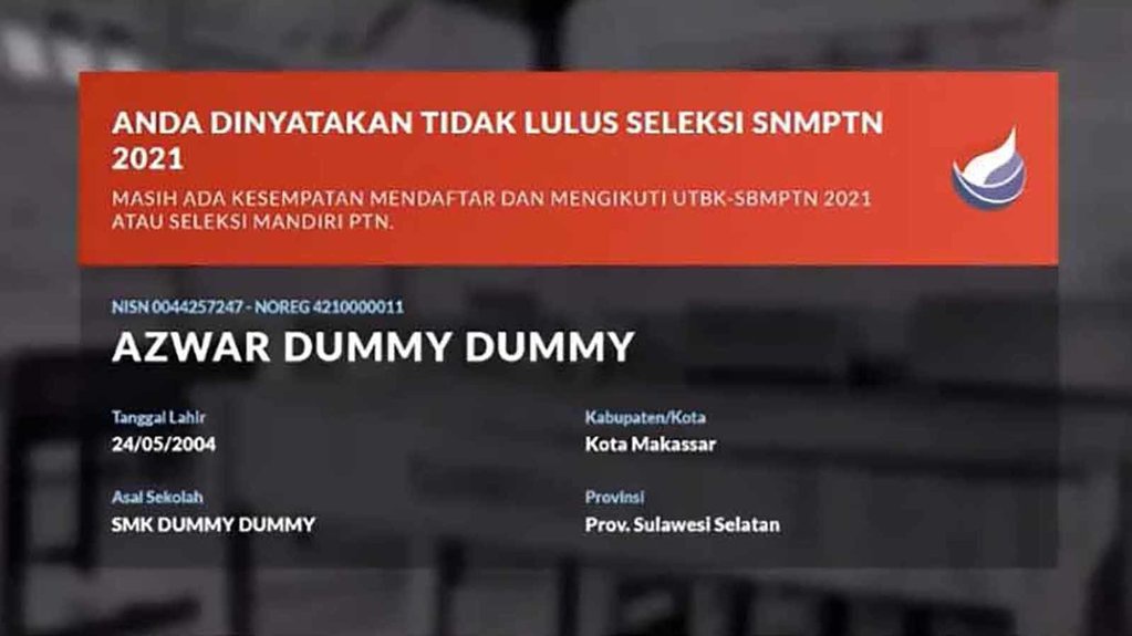 Contoh Pengumuman Peserta Lulus SNMPTN 2021 dan Tidak Diterima Contoh Pengumuman Peserta Lulus SNMPTN 2021 dan Tidak Diterima