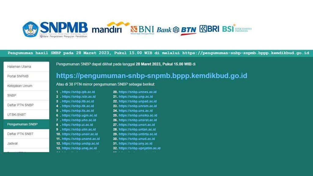 Link Pengumuman Hasil SNBP 2023 & 38 Laman Mirror, UGM hingga UI Link Pengumuman Hasil SNBP 2023 & 38 Laman Mirror, UGM hingga UI