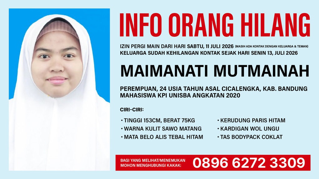 Ke Mana Mahasiswi Unisba asal Cicalengka Hilang Sejak 13 Juli? Ke Mana Mahasiswi Unisba asal Cicalengka Hilang Sejak 13 Juli?