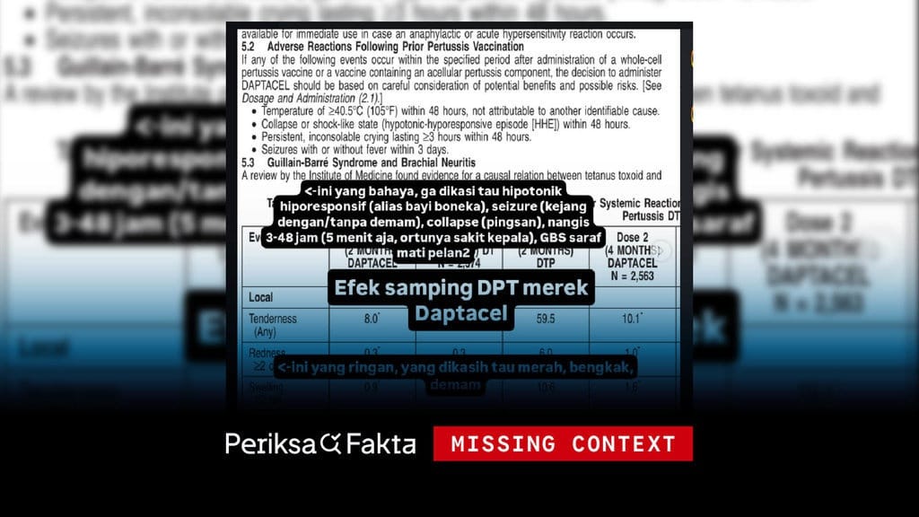 Tidak Benar, Efek Samping Vaksin DPT Daptacel Disembunyikan Tidak Benar, Efek Samping Vaksin DPT Daptacel Disembunyikan