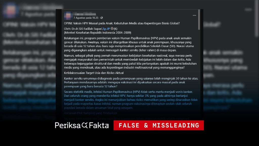 Keliru, Sejumlah Klaim Terkait Vaksin Human Papillomavirus Anak Keliru, Sejumlah Klaim Terkait Vaksin Human Papillomavirus Anak