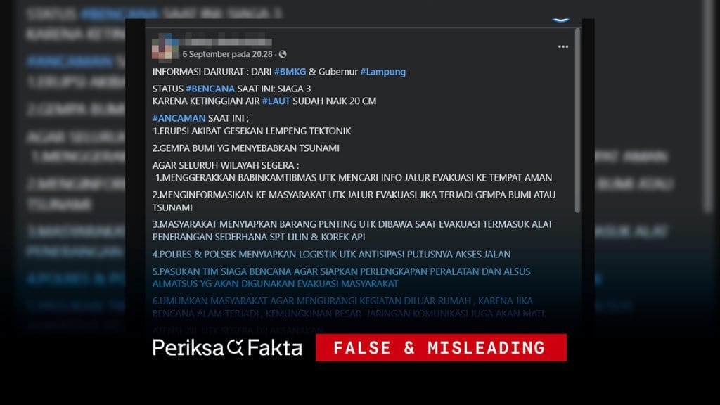 Hoaks, Gubernur Lampung Keluarkan Imbauan Waspada Ancaman Erupsi Hoaks, Gubernur Lampung Keluarkan Imbauan Waspada Ancaman Erupsi