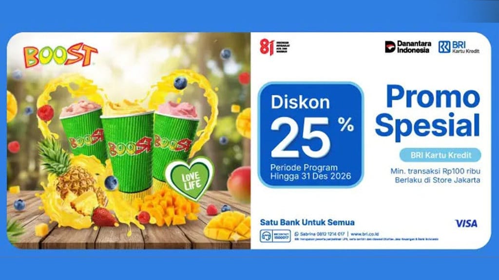 Promo BRI Kartu Kredit: Diskon 25% di Outlet Boost Jabodetabek Promo BRI Kartu Kredit: Diskon 25% di Outlet Boost Jabodetabek