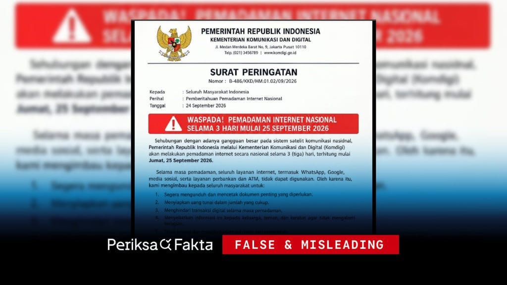 Keliru, Surat Komdigi soal Pemadaman Internet 25-27 September Keliru, Surat Komdigi soal Pemadaman Internet 25-27 September